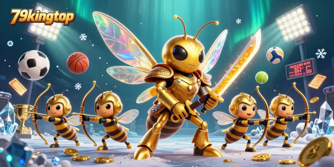 79kingtop showcases an engaging casino scene with dynamic sports elements and a hornet warrior.