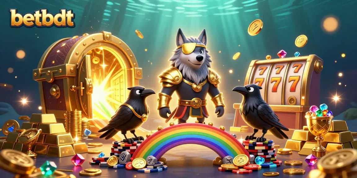 Experience the thrill of the betbdt casino scene featuring a Norse mythology-inspired wolf and slot elements.