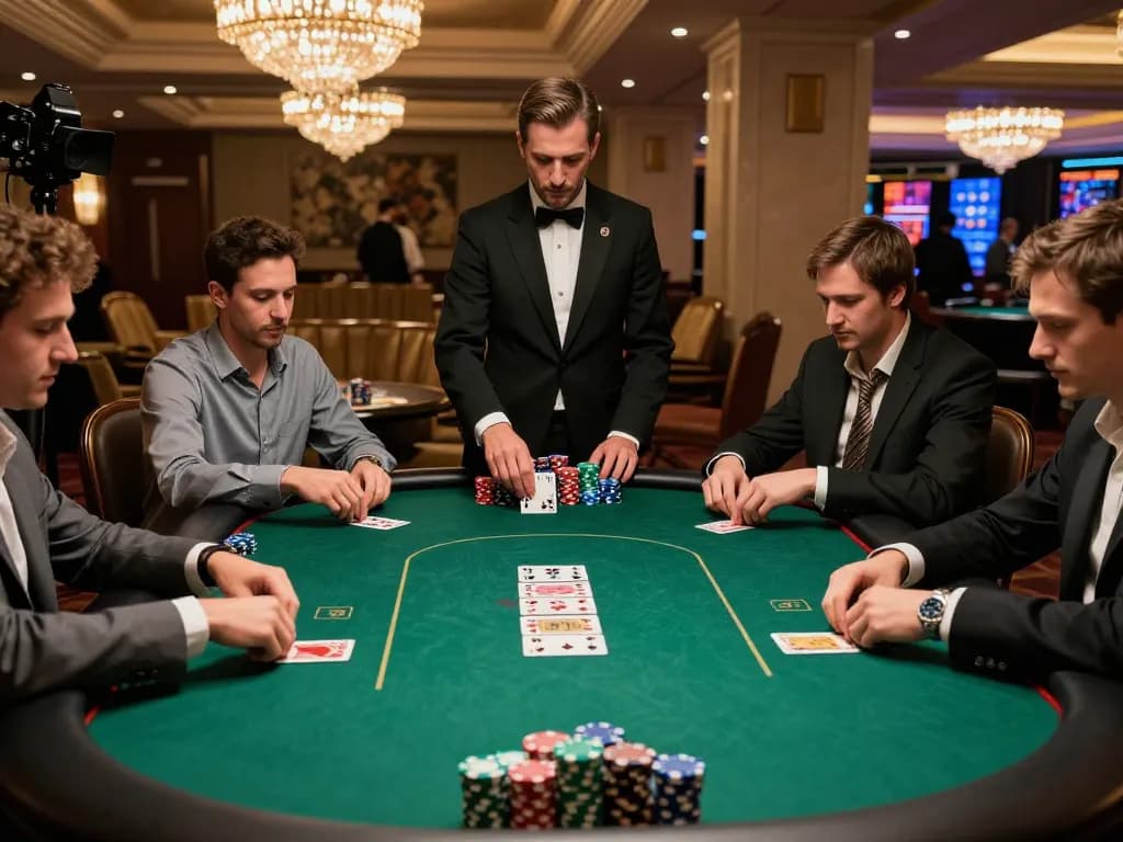 Players engaging in an intense fly88 poker game at a luxurious casino
