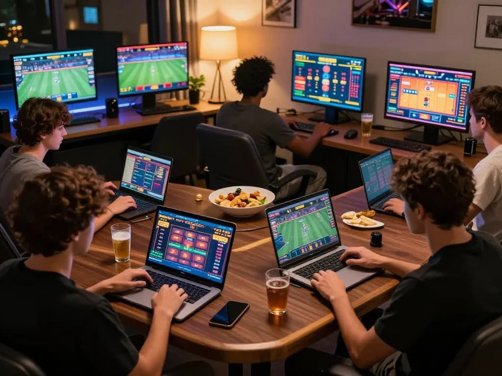 Online gamblers enjoying a vibrant casino experience with https://mm88.day/ in a cozy home environment.