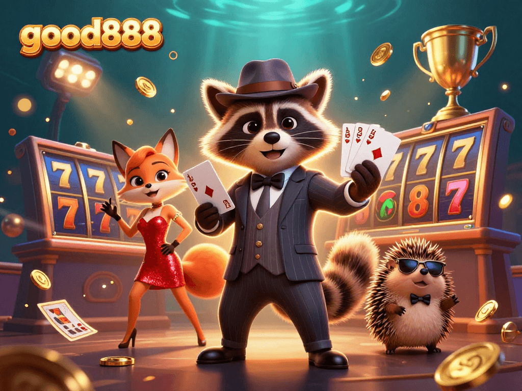 Experience the thrilling gaming atmosphere of good888 with suave characters in lively casino action.
