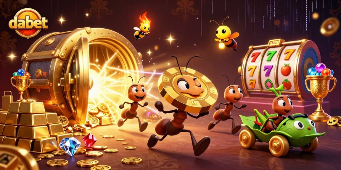 Capture thrilling adventure with dabet as ants transport a giant poker chip in an enchanting casino scene.