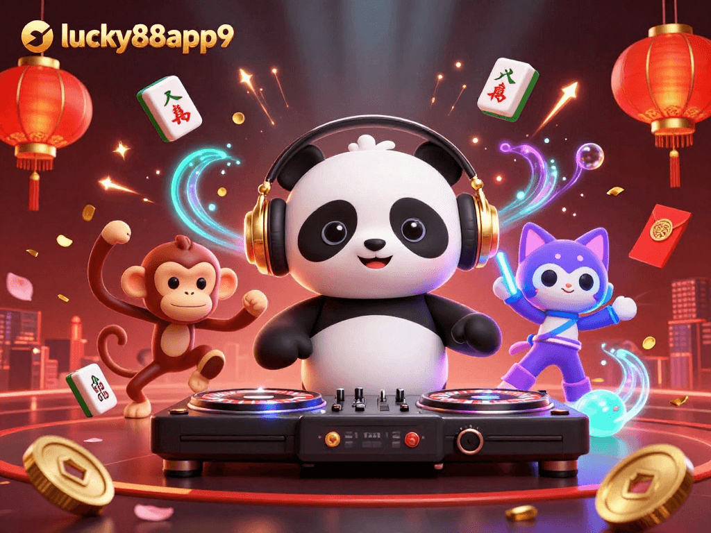 Experience the excitement of lucky88app9 with vibrant casino characters in a festive scene.