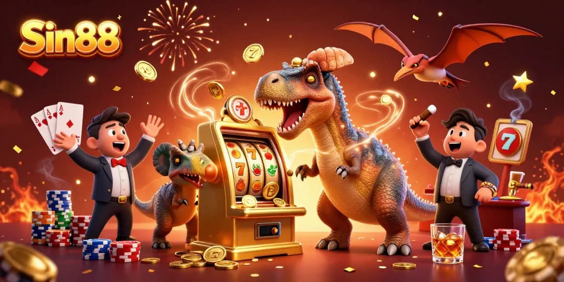 Sin88's exciting cartoon scene with colorful jackpots and casino action capturing thrilling moments in gambling.