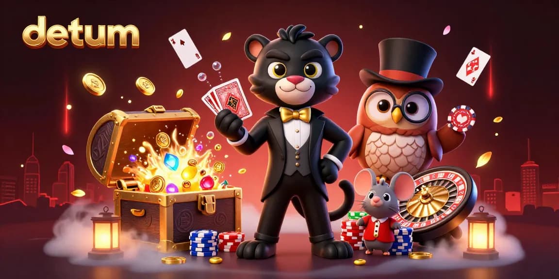 Join the stylish black panther at datum casino, elegantly dealing cards with vibrant games around.