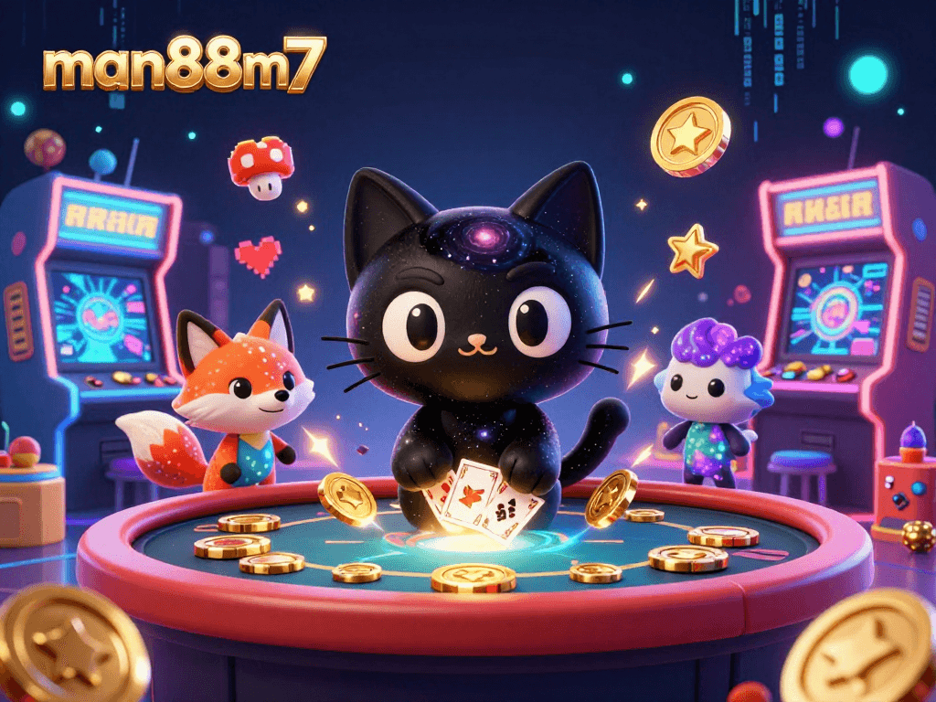 Experience thrilling gameplay at man88m7 with captivating visuals from a cosmic casino scene featuring unique characters.