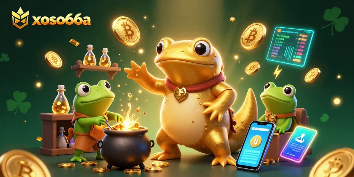 Experience xoso66a as a giant salamander alchemist transforms metal into gold in an enchanting 3D scene.
