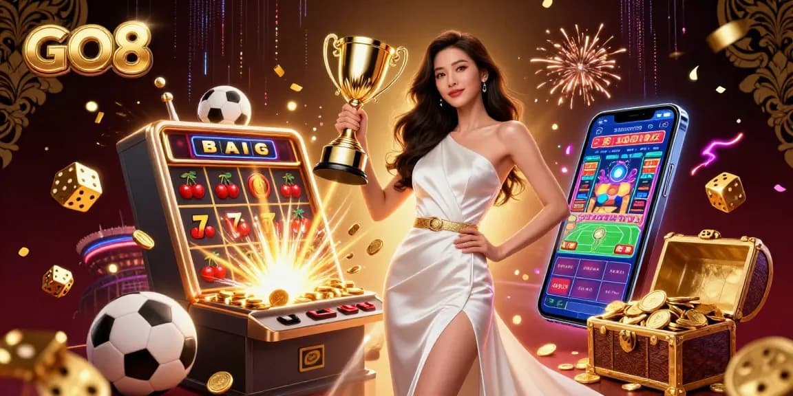Experience thrilling moments with GO8's vibrant Asian winner celebrating amidst casino excitement and jackpot wins.