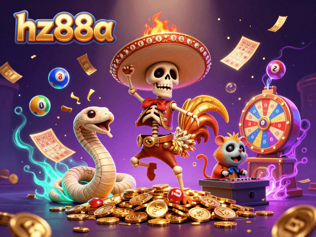Experience the thrill of winning with hz88a in this vibrant casino scene featuring eclectic characters and dynamic gambling elements.