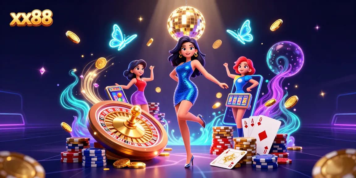 Experience the excitement of xx88 with a glamorous scene filled with dazzling casino elements.
