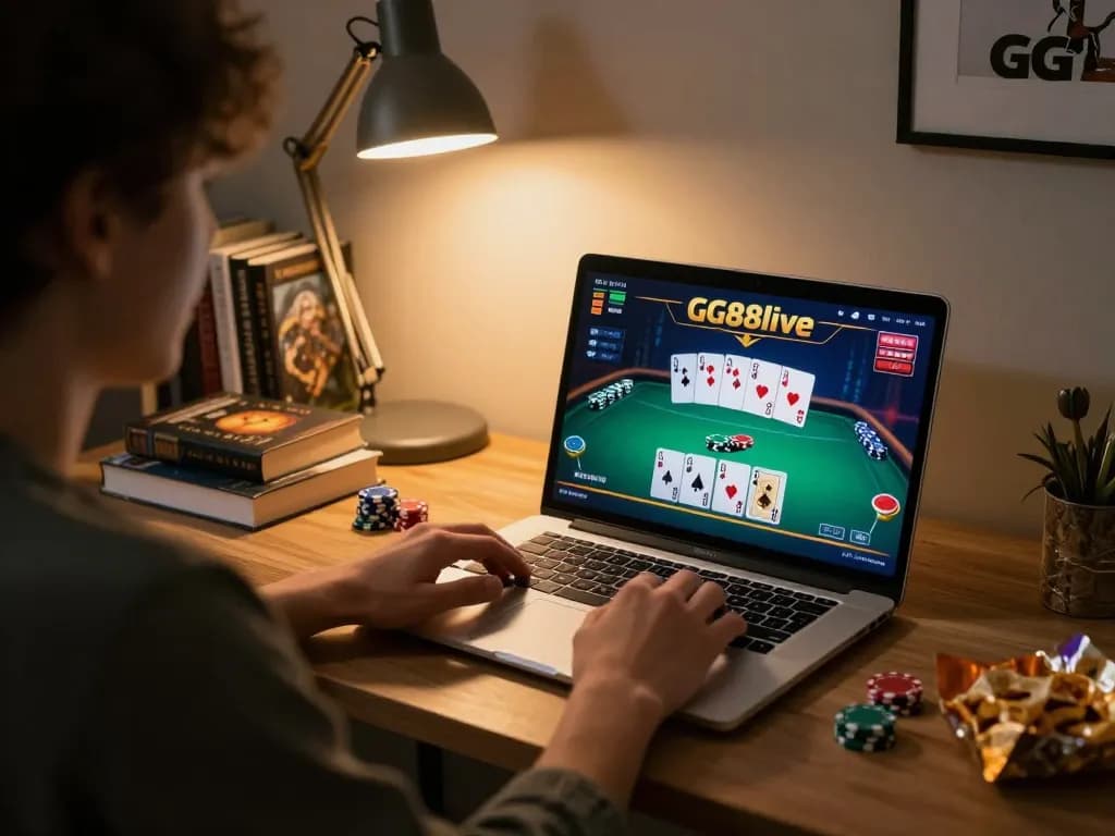 Engaging gameplay on gg88live poker platform, showcasing strategy and excitement in a comfortable home setting.