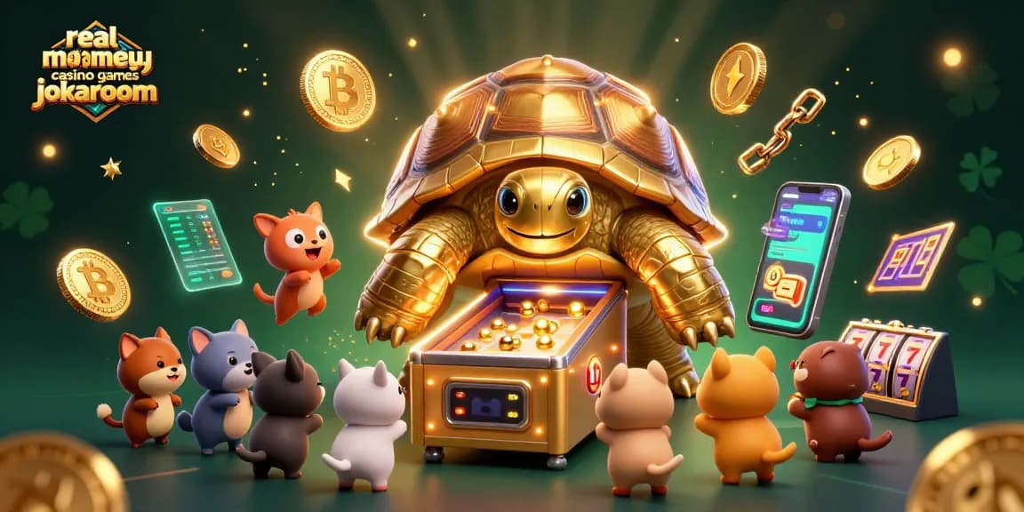 Experience thrilling real money casino games jokaroom with golden tortoise and crypto elements.