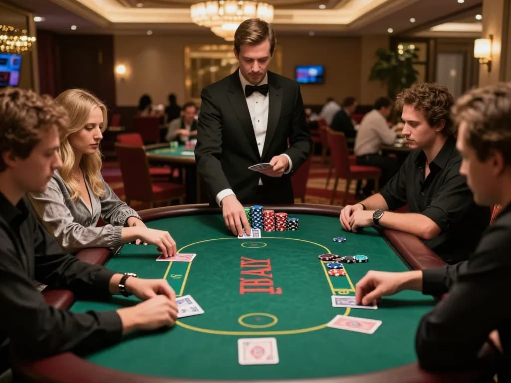 Players enjoying intense poker game at O8 hair-themed casino, showcasing strategy and excitement.