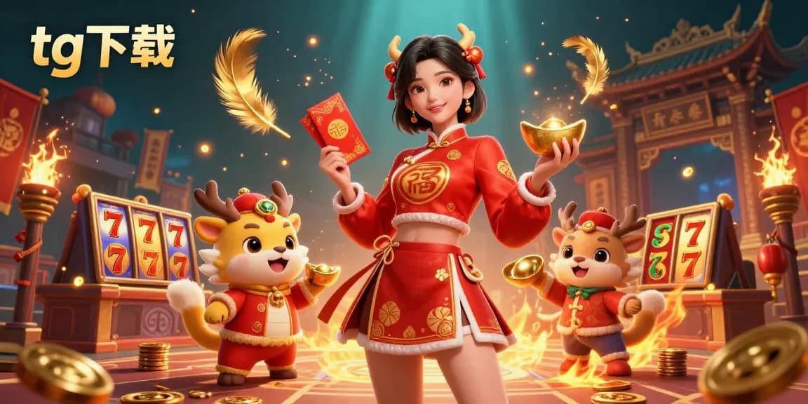 在享受生动的赌场氛围时,与tg下载一起参与激动人心的游戏,背景是一位惊艳的女性和生肖动物。