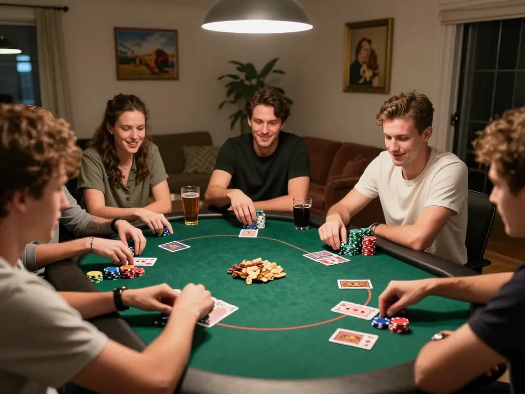 Friends enjoying a lively poker game at home, showcasing the excitement of MM88 strategy in action.