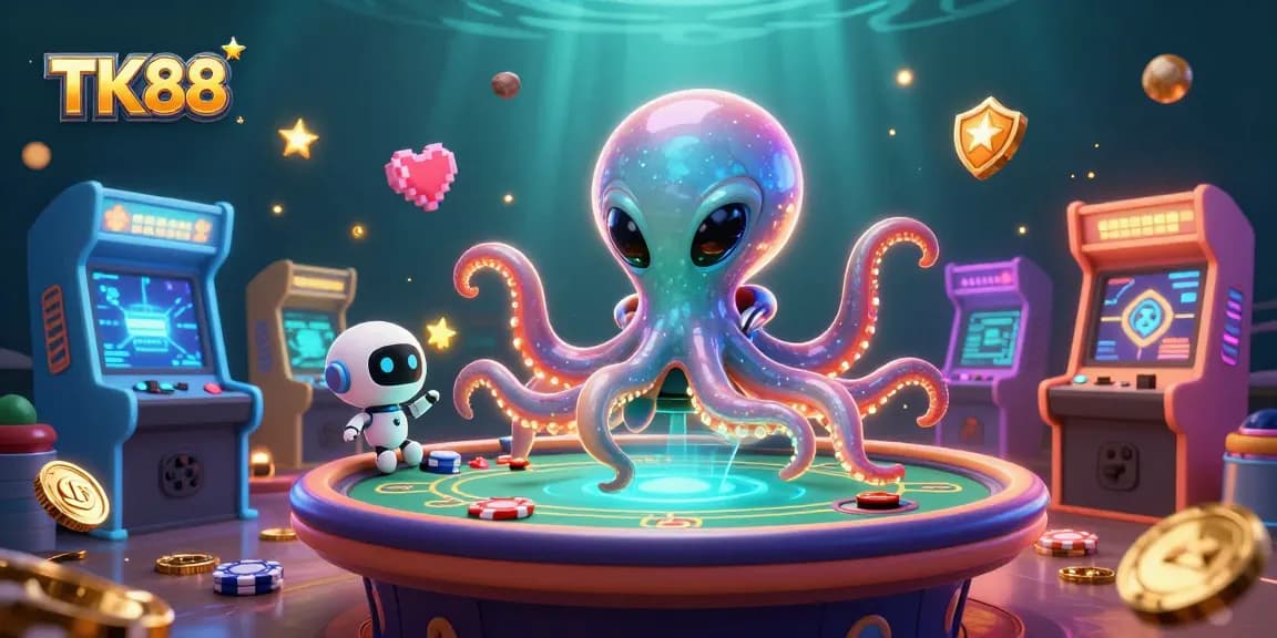 Experience exciting gameplay at TK88 casino with a vibrant 3D octopus dealer and immersive gaming elements.