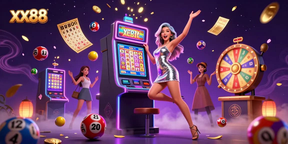 Spin to win at xx88 with stunning visuals of a jackpot celebration in a vibrant casino environment.