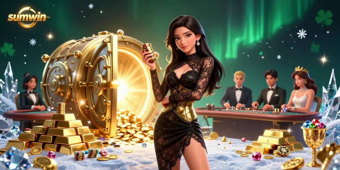 Experience high-stakes play at sumwin's glamorous baccarat table with golden chips.