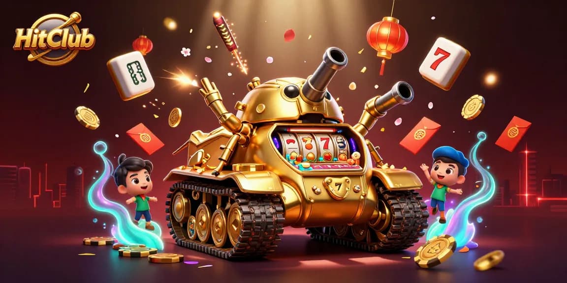Experience HitClub's vibrant gaming world with a golden beetle casino surrounded by dynamic gaming elements.