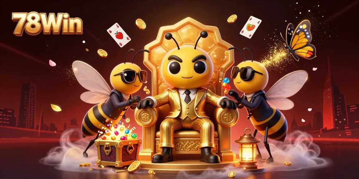 Experience thrilling games at 78Win with a vibrant 3D scene featuring a mob boss and dynamic casino elements.