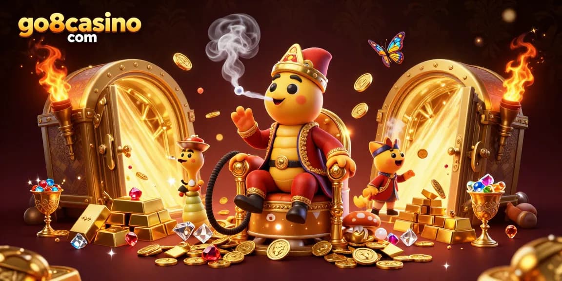 Experience the magic of go8casino com with an enchanted 3D casino illustration full of treasure and poker charm.