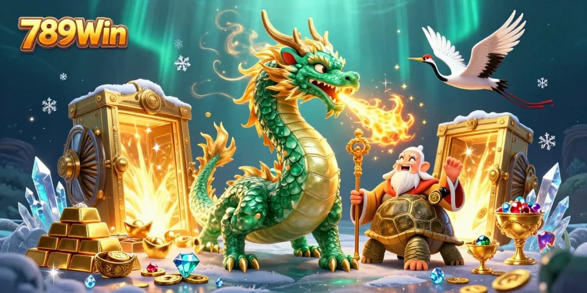 Experience thrilling action at 789Win with a dynamic scene featuring dragons and treasures.