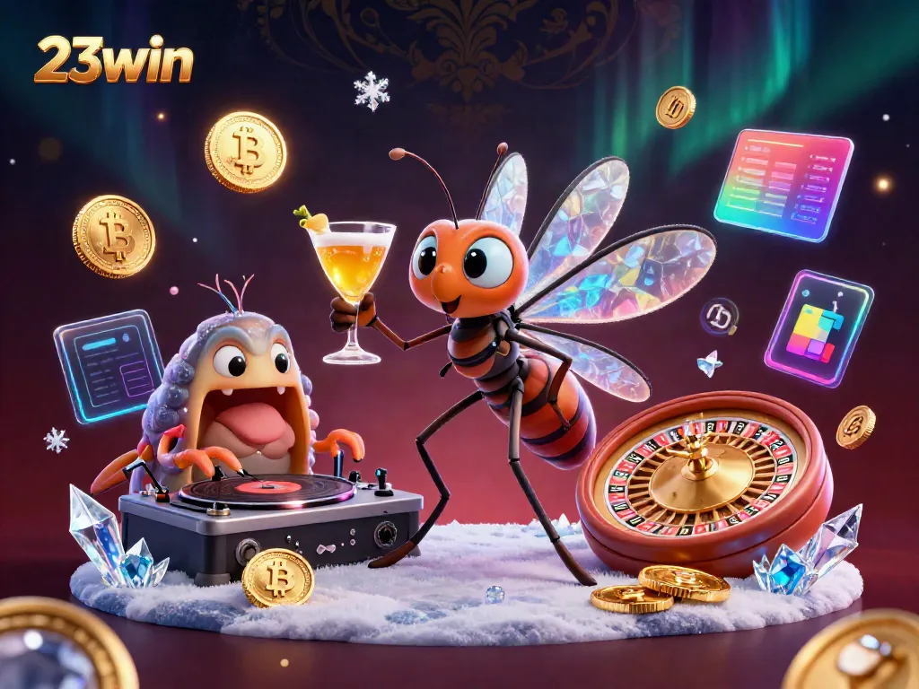 Experience winning moments with 23win's animated casino scene featuring unique characters and luxurious elements.