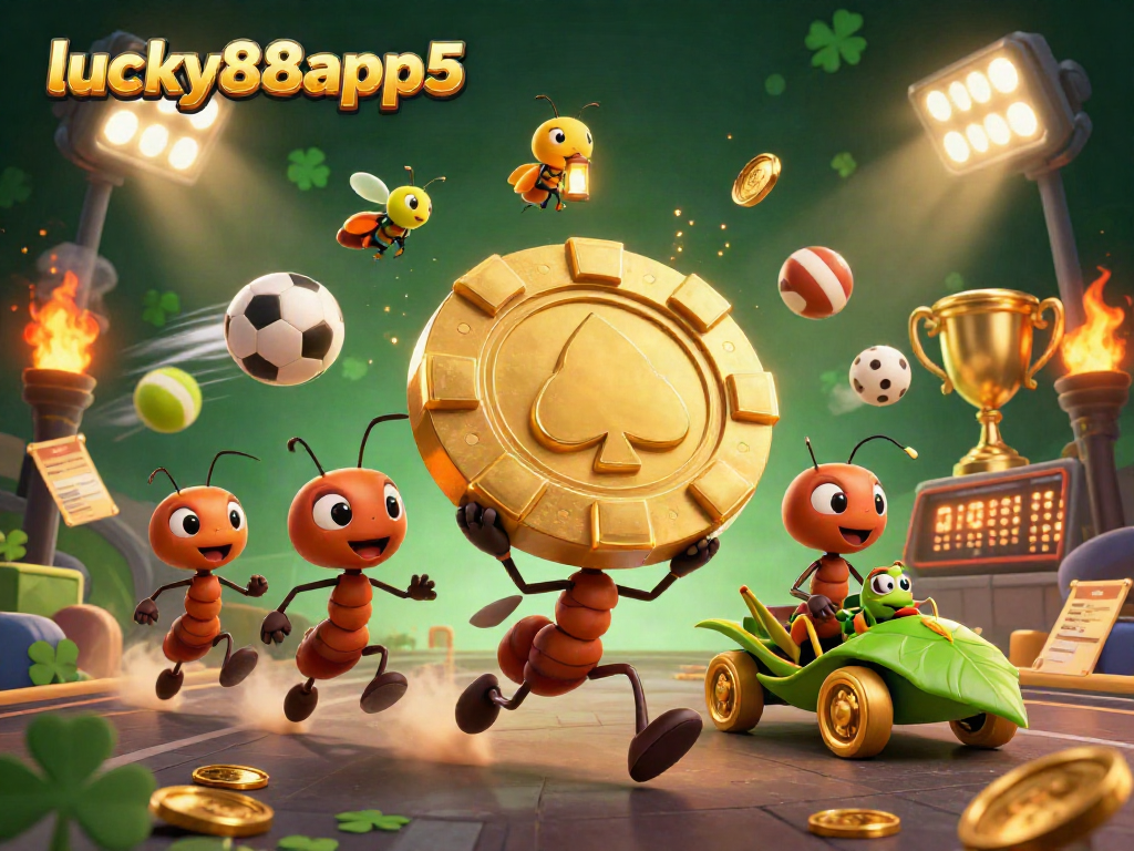 Bet on golden poker chips with lucky88app5 while ants carry the heist through a vibrant casino scene.