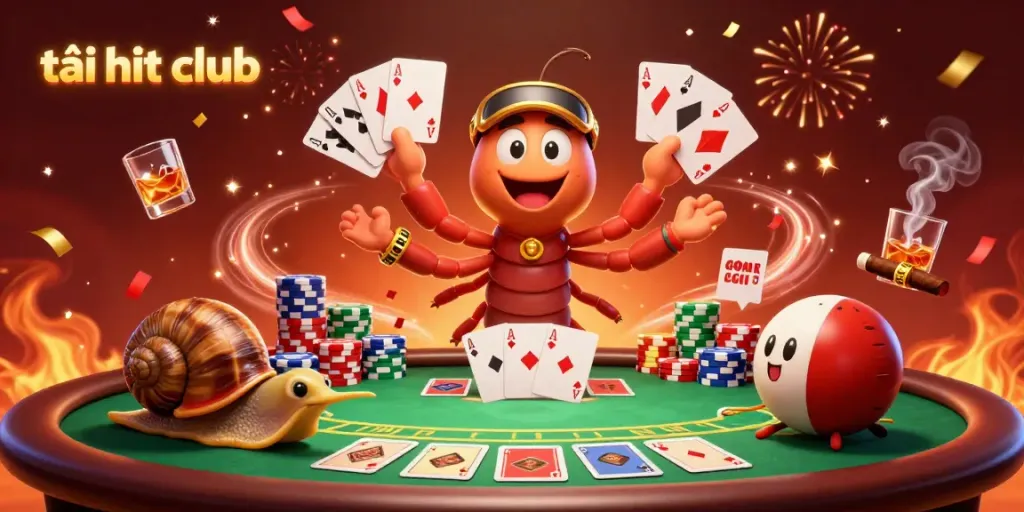 Experience high-stakes excitement at the casino with tải hit club featuring festive 3D characters and vibrant casino elements.