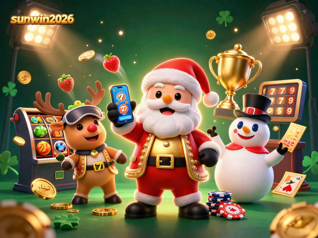 Join the excitement at sunwin2026 with Santa, a reindeer dealer, and a poker chip snowman!