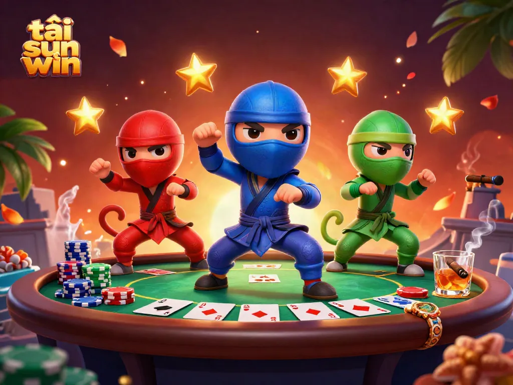 Engage with the vibrant scene showcasing tải sun win in a thrilling martial arts poker showdown with chameleons.