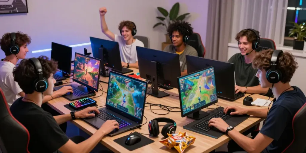 Engaged players gaming on multiple devices at GEM88, showcasing the vibrant online gaming community.