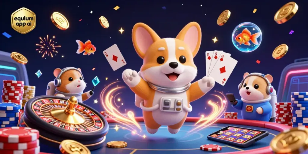 Engage with the thrilling equlum app ai platform in this vibrant space casino scene filled with dynamic poker elements.