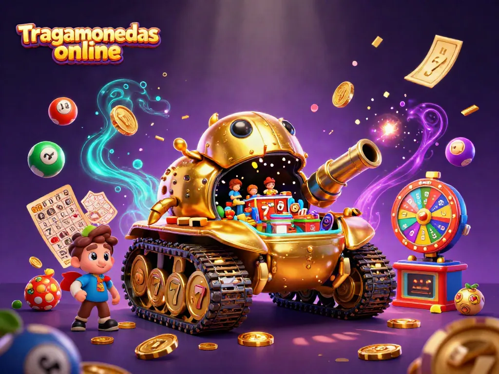 Disfruta de tragamonedas online con un tanque de casino dorado lleno de acción y elementos vibrantes.