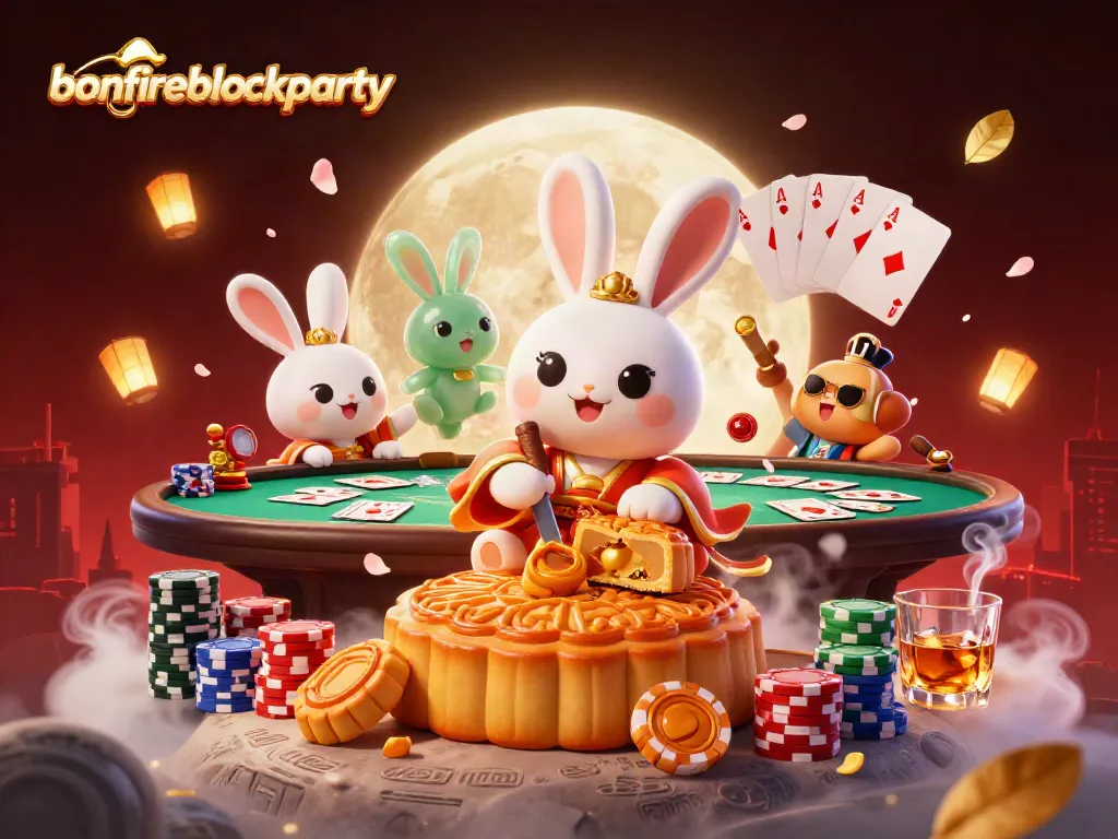 Experience the excitement of bonfireblockparty with this vibrant casino-themed illustration featuring poker and a festive atmosphere.