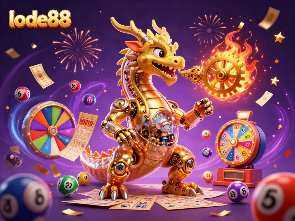 Engage in thrilling games with lode88, featuring a dynamic dragon and vibrant lottery elements.