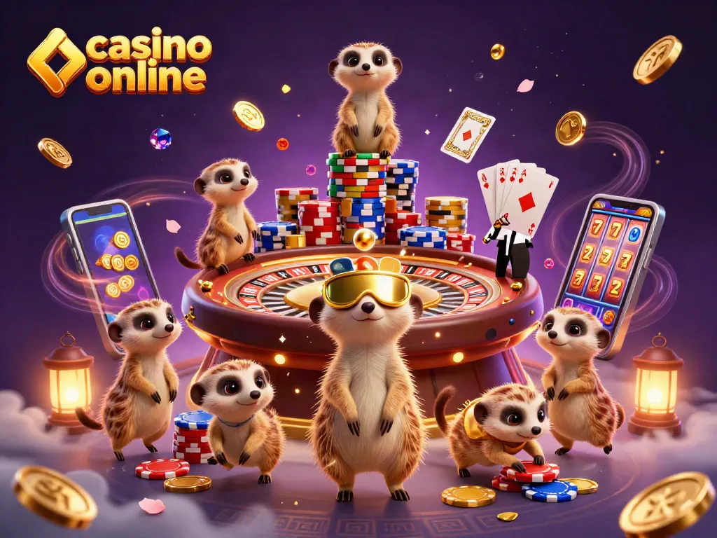 Interacción dinámica en un casino online con divertidos suricatos organizando el juego.