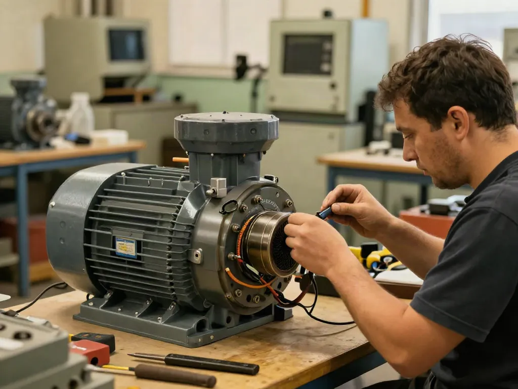 Montaje de motores eléctricos en Venezuela, técnico trabajando en motor eléctrico.