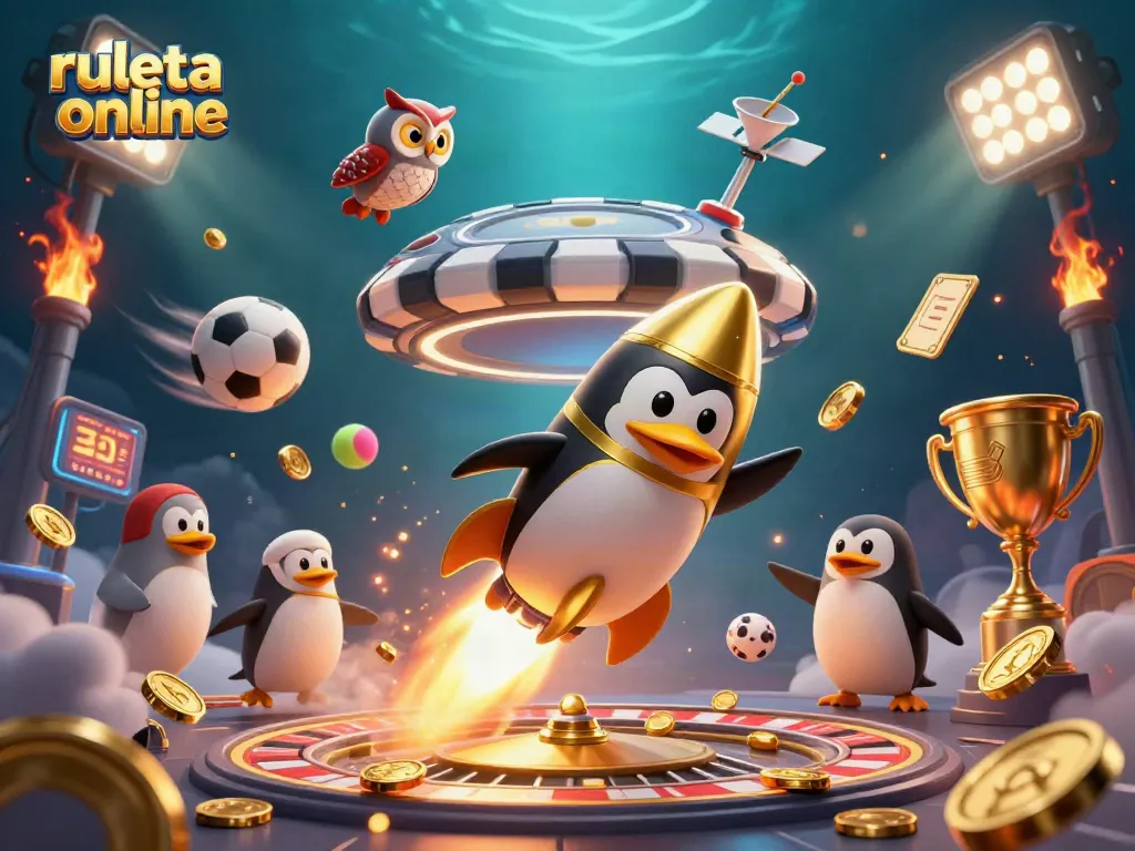 Ruleta online para elegir al azar con un diseño dinámico y divertido que muestra una ruleta y monedas doradas.