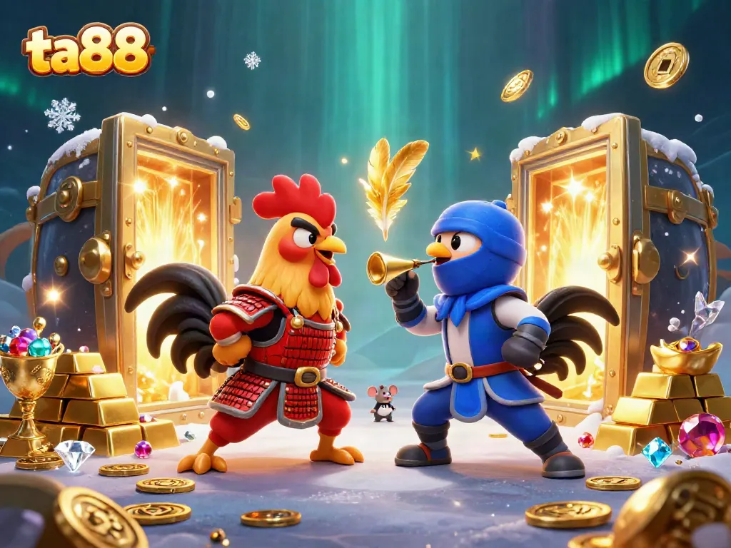 Watch ta88's thrilling rooster fight as they clash in a vibrant casino atmosphere.