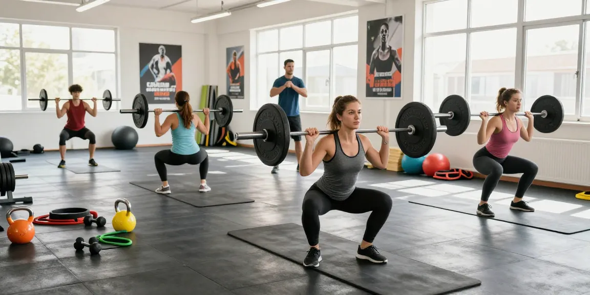 Entrenamiento intensivo en Esteroidesshop con personas haciendo ejercicio en gimnasio luminoso.