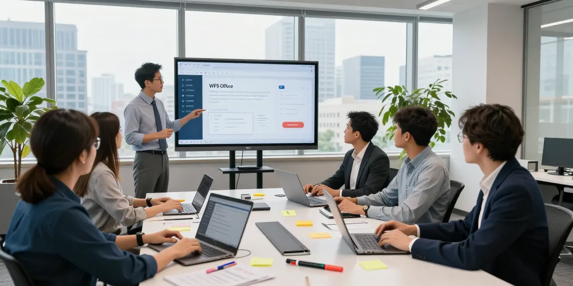 Team collaborating on WPS Official Website features in a modern office setting