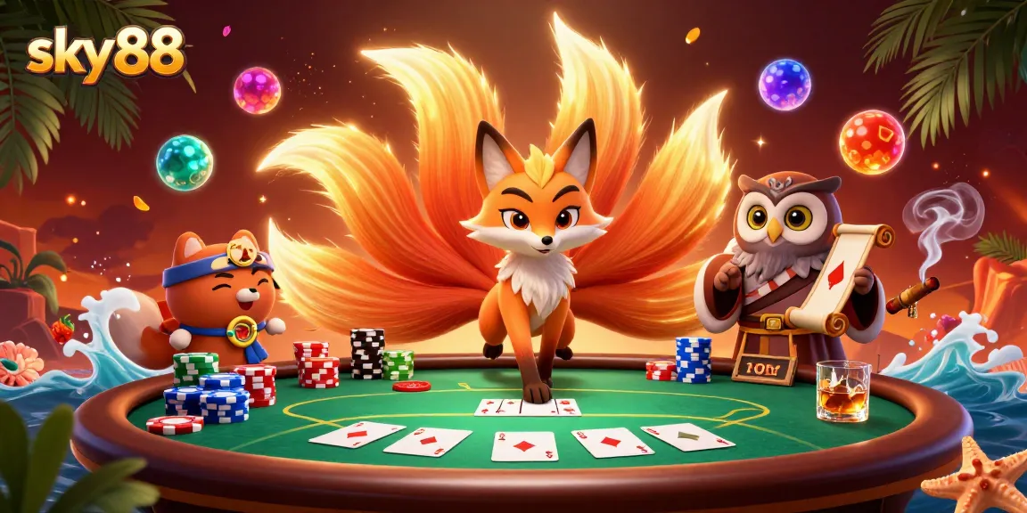 Engage in exciting gameplay at sky88 with vibrant poker action featuring animated characters.