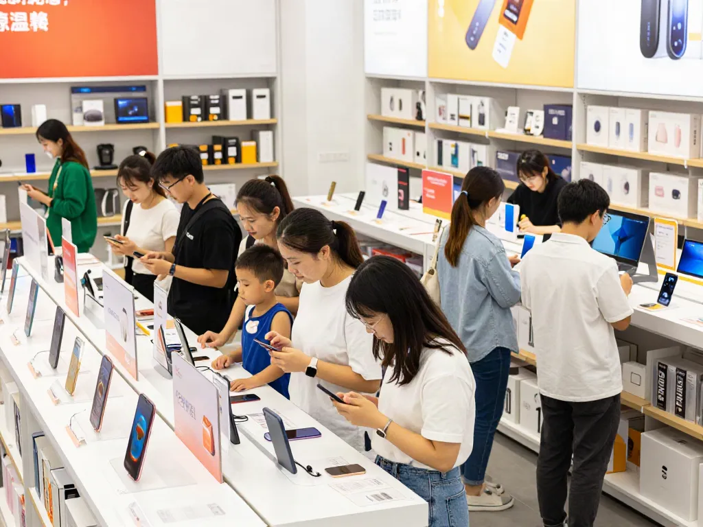 Customers exploring diverse Productos in a vibrant retail store, showcasing modern shopping experiences.