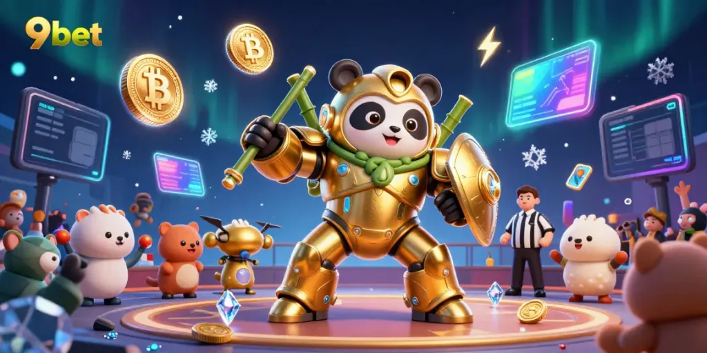 Experience thrilling excitement with 9bet's vibrant 3D casino scene showcasing dynamic gaming elements.