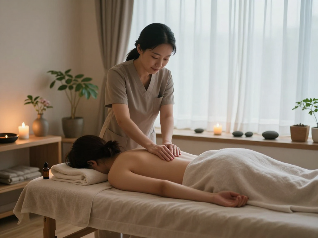 Professional 남양주출장마사지 session in a tranquil wellness studio, showcasing a serene and inviting atmosphere for relaxation.