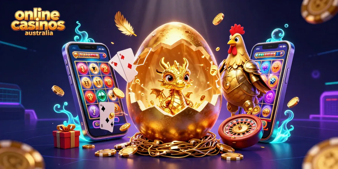 Experience thrilling action at online casinos Australia with a golden dragon and poker chips.