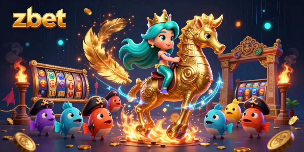 Experience zbet's vibrant casino adventure with mermaid princess, giant seahorse, and lucky tokens!